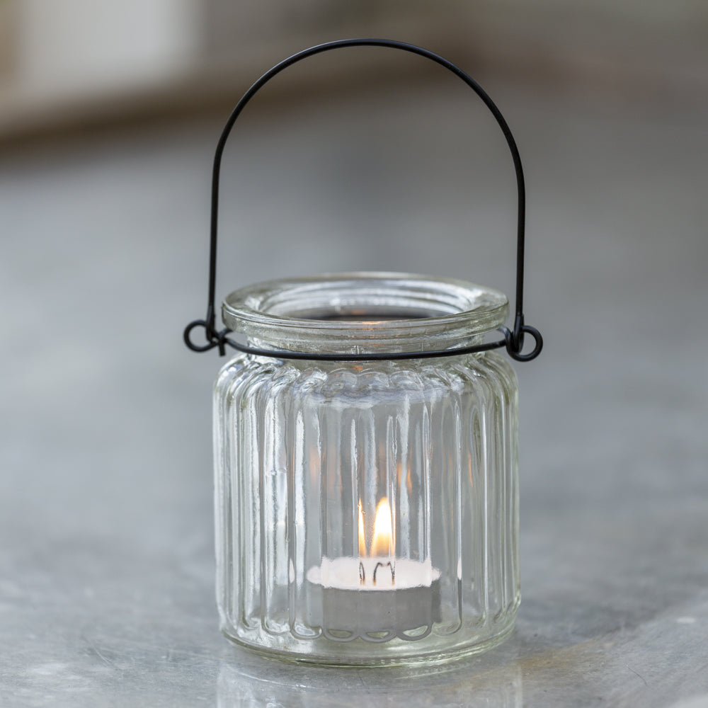 Glass ribbed tea light holder