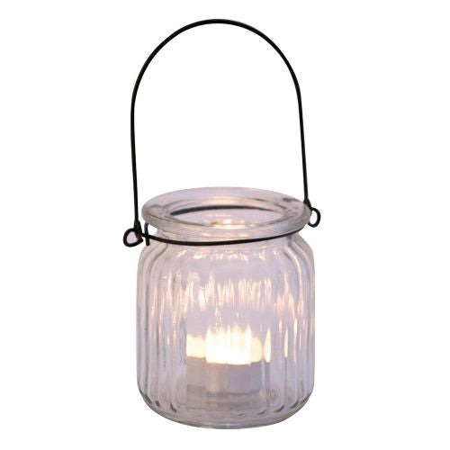 Glass ribbed tea light holder